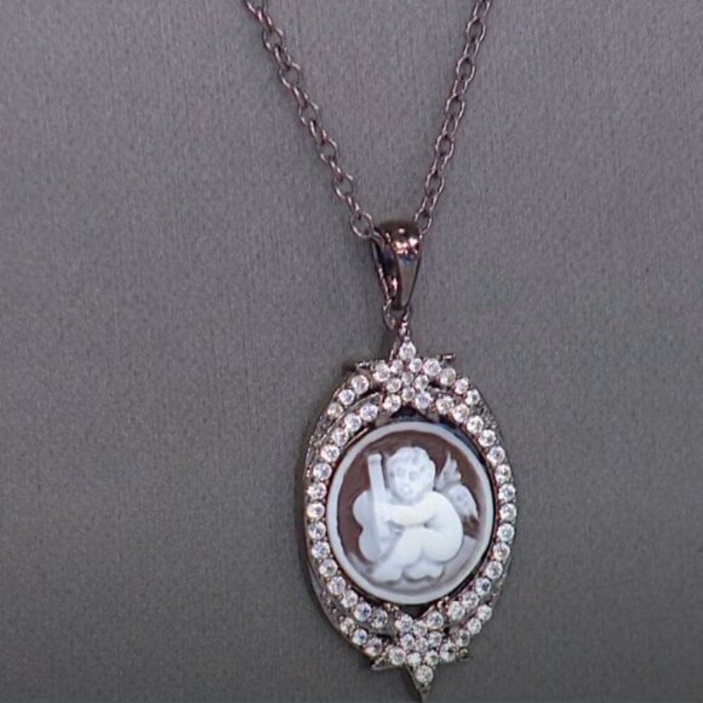 Rarities Carol Brodie "Little Angel" Carved Cameo Pendant with Chain